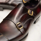 Tan and Brown Leather Classic Crusaders Castle Monk Straps Shoes