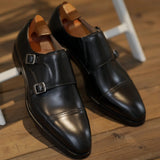 Men's Black Double Monk Strap Shoes