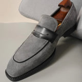 Gray Suede Penny Loafers