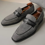 Gray Suede Penny Loafers