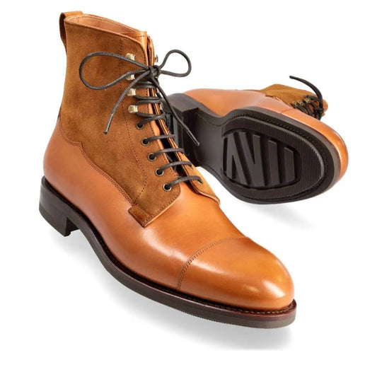 Lexaitaliano Captoe Work Boots in Tan Vegano &amp; Tobacco Suede