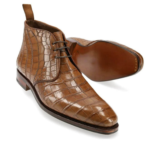 Lexaitaliano Alligator Chukka Boots in Tan