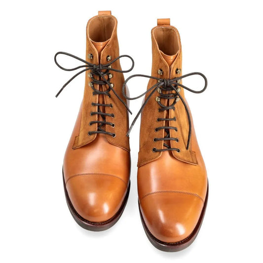 Lexaitaliano Captoe Work Boots in Tan Vegano &amp; Tobacco Suede