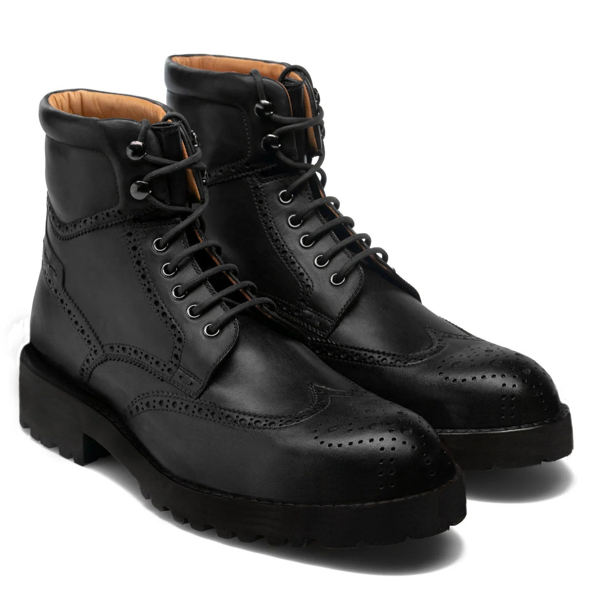 Artisian Made Height Increasing Black Italian Leather Troyes Chunky Derby Boots