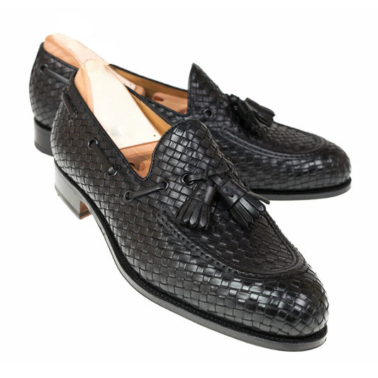 Black Hand-Woven Braided Leather Acton Loafers