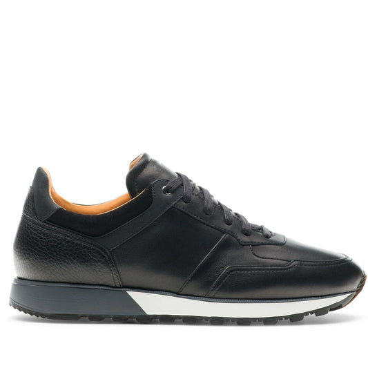 Black Leather Nausori Lace Up Running Sneaker Shoes