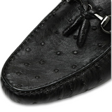 Black Ostrich Leather Balimo Slip On Tassel Horse Bit Loafers