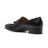 Black Leather Web Detailed Loafers