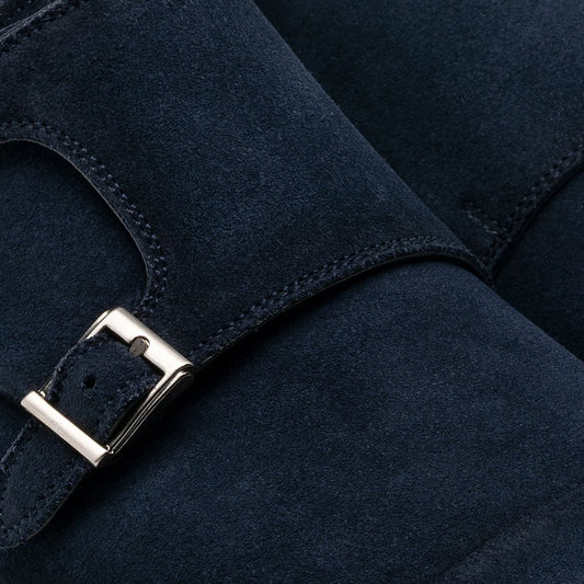 Blue Suede Gariton Monk Strap Shoes