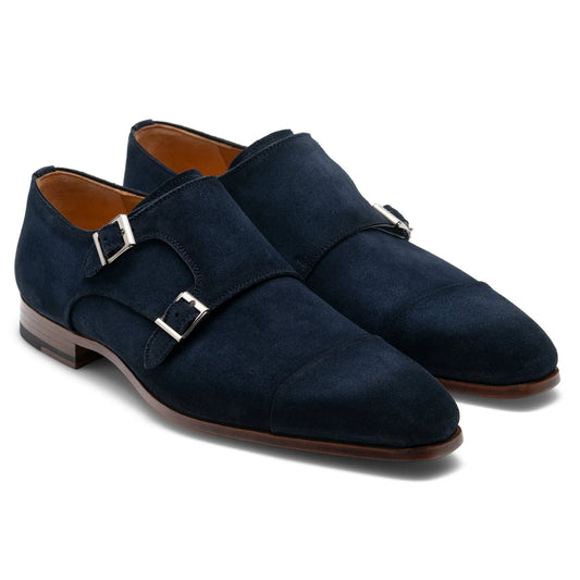 Blue Suede Gariton Monk Strap Shoes