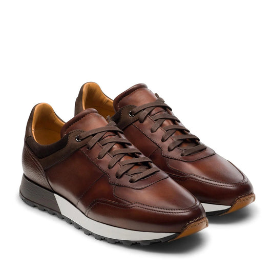 Brown Leather Nausori Lace Up Running Sneaker Shoes