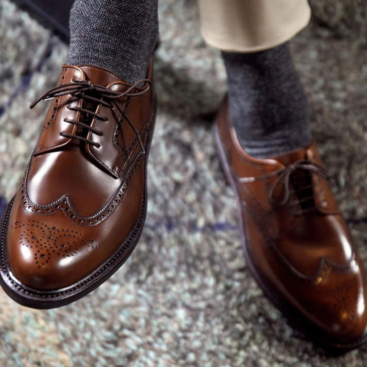 Brown Leather Wamria Brogue Wingtip Derby Shoes - Formal Shoes