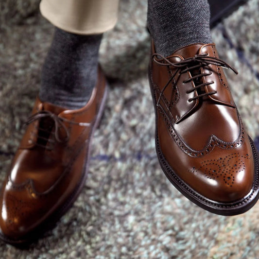 Brown Leather Wamria Brogue Wingtip Derby Shoes - Formal Shoes