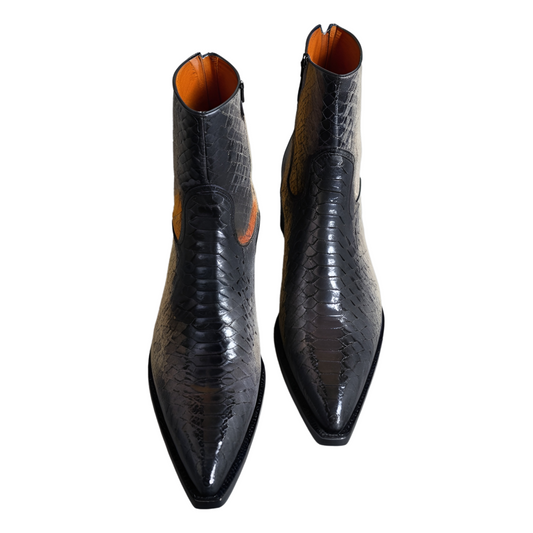 Croc Python Snake Animal Print Leather Alessia Slip On Zipper Pointed Boots for Men