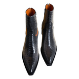 Croc Python Snake Animal Print Leather Alessia Slip On Zipper Pointed Boots for Men