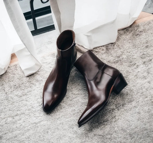 Leather Fiorina Slip On Zipper Pointed Boots for Men