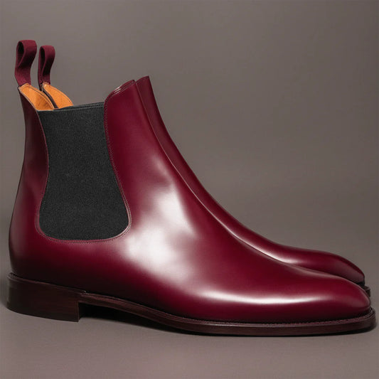 Flat Feet Shoes - Burgundy Leather Fenland Slip On Chelsea Boots with Arch Support