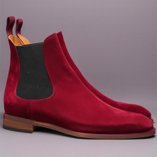 Flat Feet Shoes - Burgundy Suede Leather Fenland Slip On Chelsea Boots