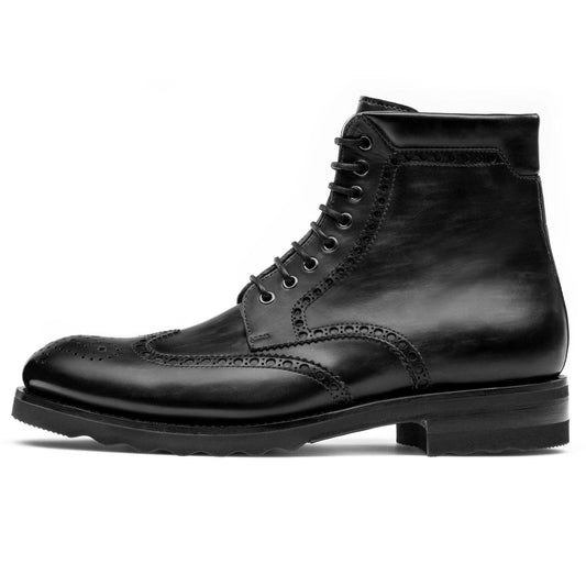 Rennes Height-Increasing Oxford Boots – Black Leather