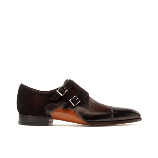 Height Increasing Brown Leather & Sude Bourke Monk Straps Shoes