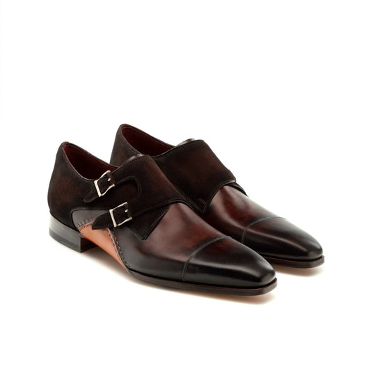 Height Increasing Brown Leather & Sude Bourke Monk Straps Shoes