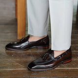 Dark Brown Leather Tassel Loafers