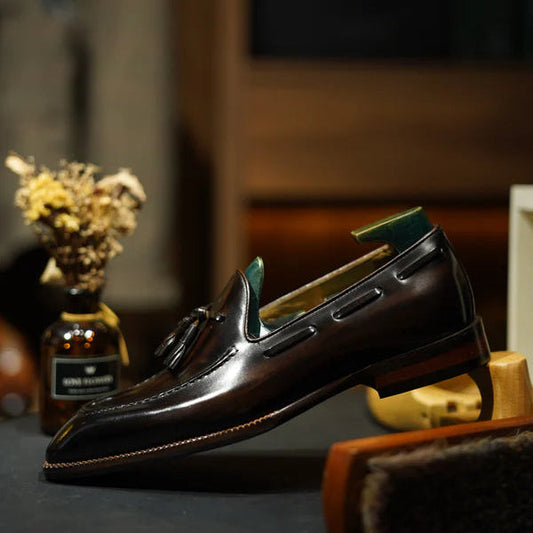 Dark Brown Leather Tassel Loafers