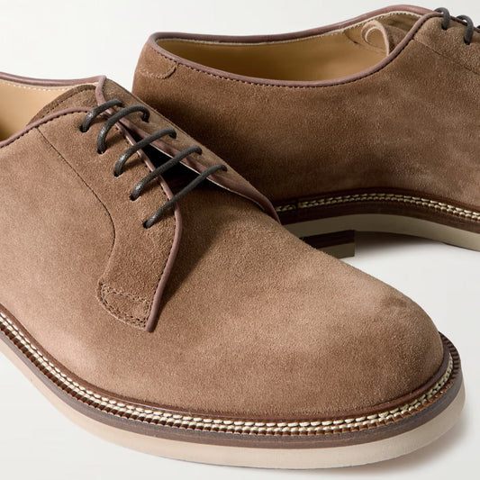 Leather Trimmed Suede Derby Shoes