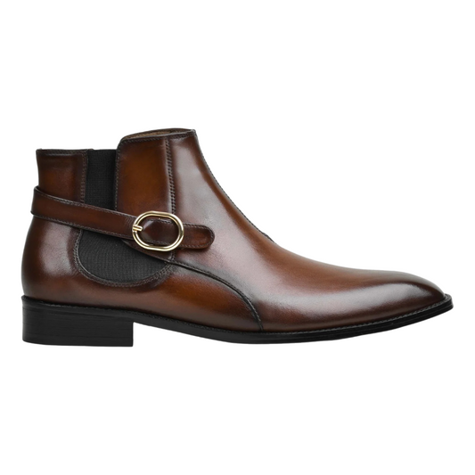 MEN BUCKLE BOOTS IN MID-BROWN