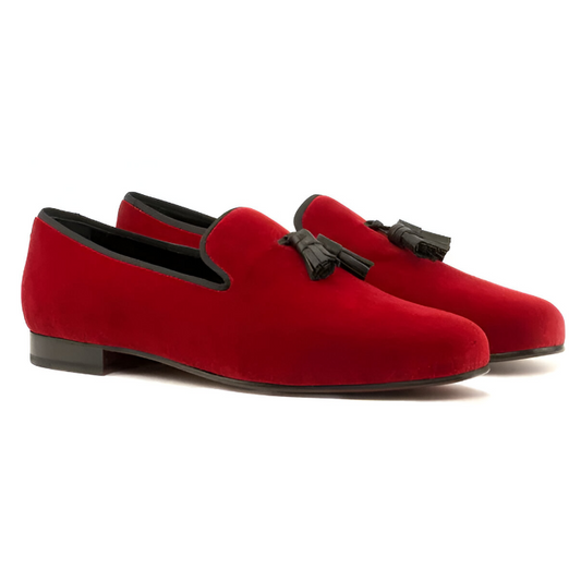Men Custom Handmade Velvet Leather Tassel Loafers