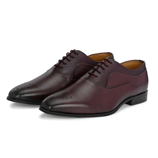 Textured Leather Formal Oxford Shoes – Brown