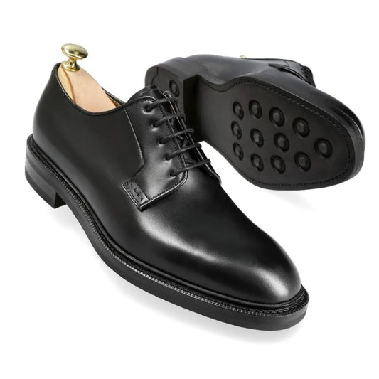 PLAIN TOE DERBY SHOES IN BLACK BOX CALF