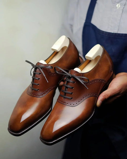 Tan Leather Elowen Brogue Oxfords - Formal Shoes - SS23