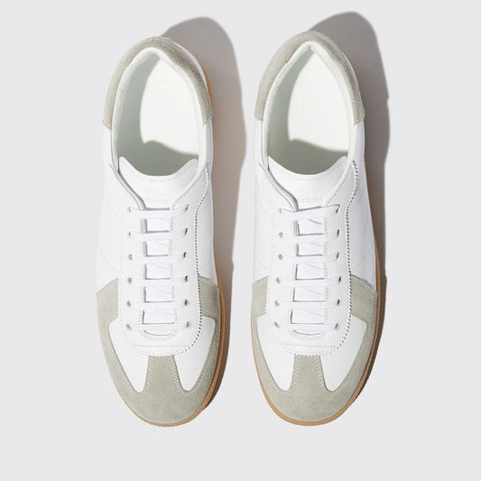 White Leather and Grey Suede Devin Lace Up Sneakers